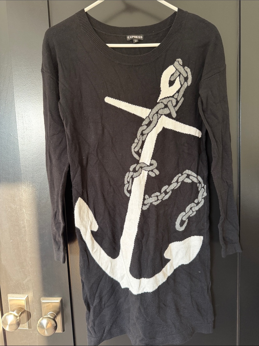 Express Black Knit Dress with White Anchor Motif